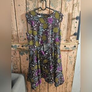 Floral and Pineapple Print Dress